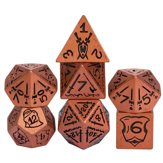 Copper Ancient Pattern 7pc Dice Set Inked in Black